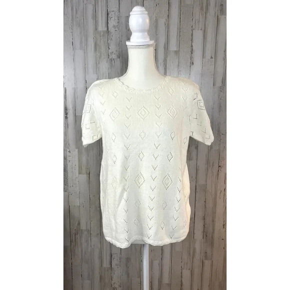 Vintage Colleen's Collection Women's Medium White Textured Lace Short Sleeve Top - Picture 2 of 7